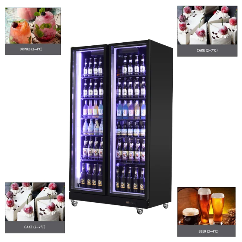 Commercial Vertical Double Glass Door Refrigerator Freezer Display Cabinet Beer Cabinet