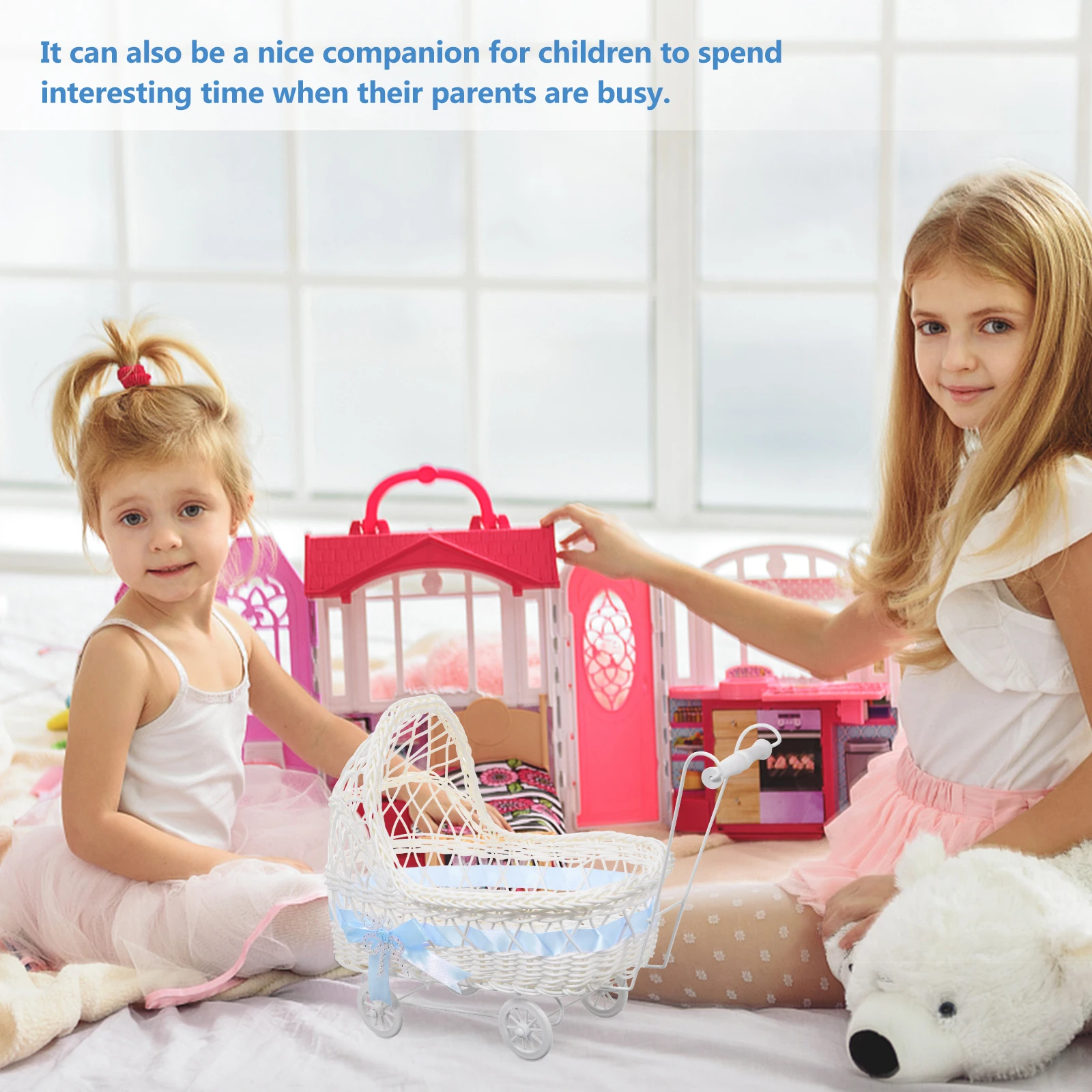 

Trolley Shaped Woven Stroller Basket Practical Shower Candy Flower Basket Party Favor Gift Decoration