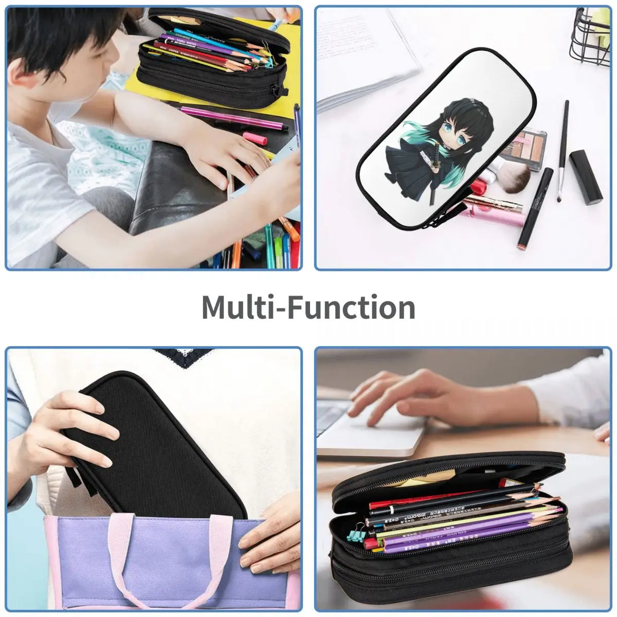 Imagem -06 - Névoa Pilar Muichiro Tokito Lápis Cases Grande Armazenamento Pen Bags Pen Box Lápis Pouch para Meninos e Meninas Estudantes Papelaria