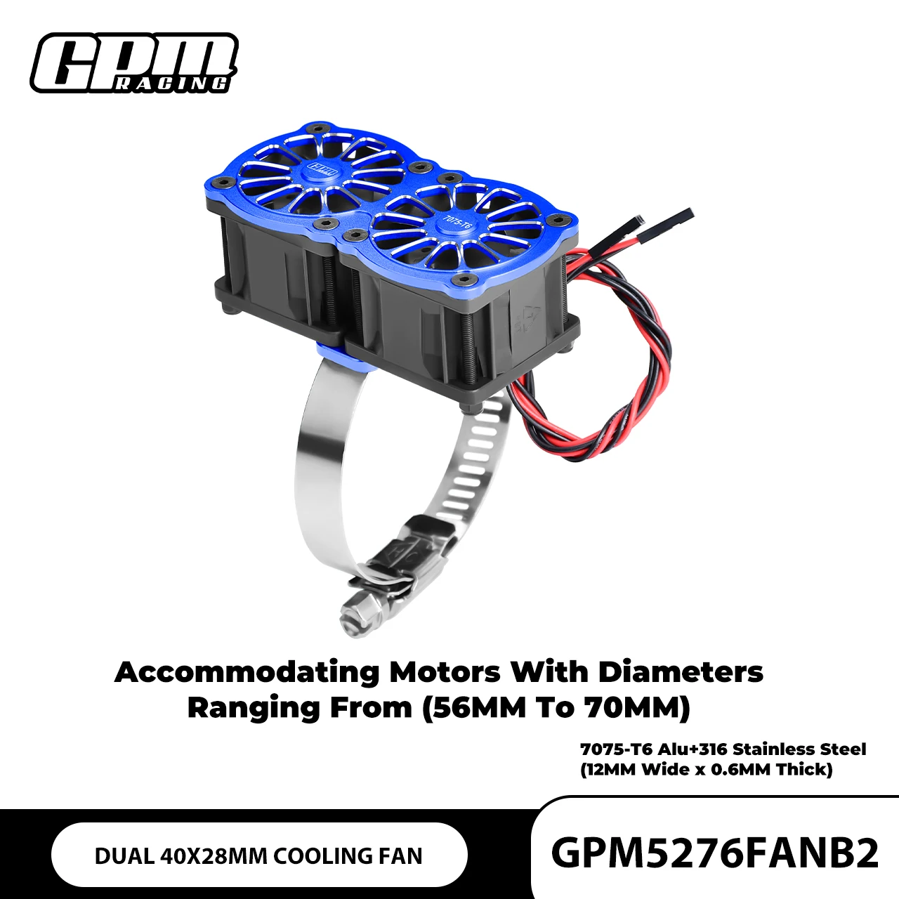 GPM 7075 Alloy+316 SST Dual 40X28mm Cooling Fan Adjustable For 56-70 Series Motor