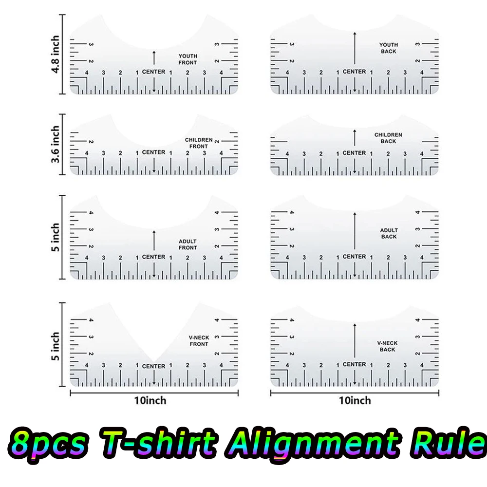 8 adet DTF DTG T-shirt hizalama cetvel akrilik T-Shirt cetvel kılavuzu vinil HTV hizalama aracı için merkezi tasarımlar