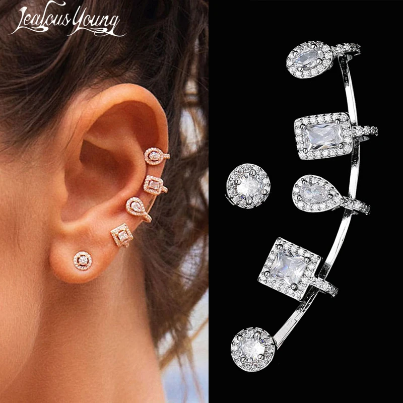 Individuality Statement Earrings for Women 2022 Trending Geometry Cubic Zirconia Asymmetrical Clip Earrings Jewelry Accessories