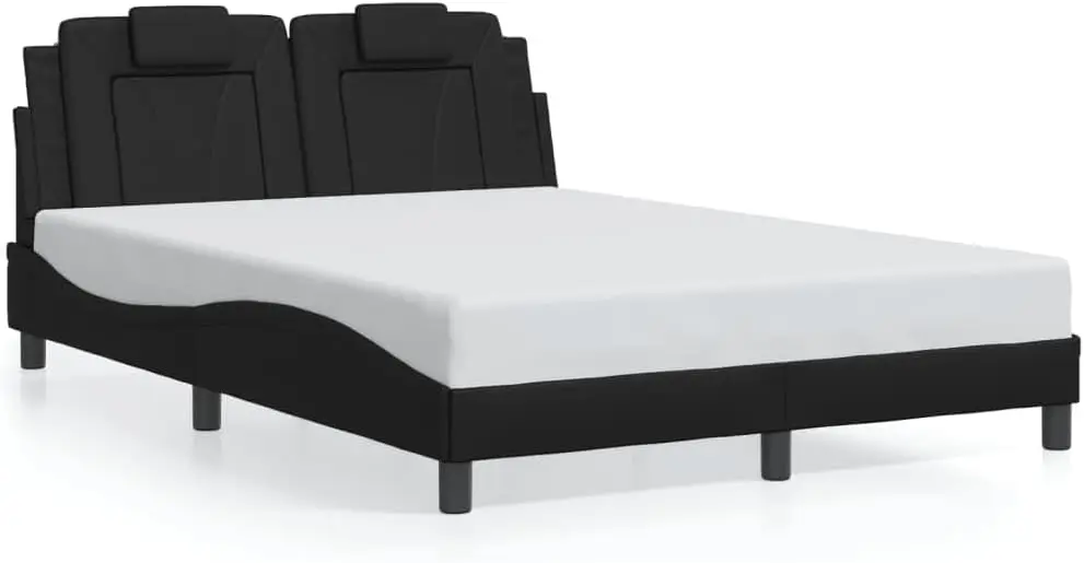 Marco de cama de piel sintética negra con luces Led, tamaño completo, 53,9 "X74.8", muebles de dormitorio modernos