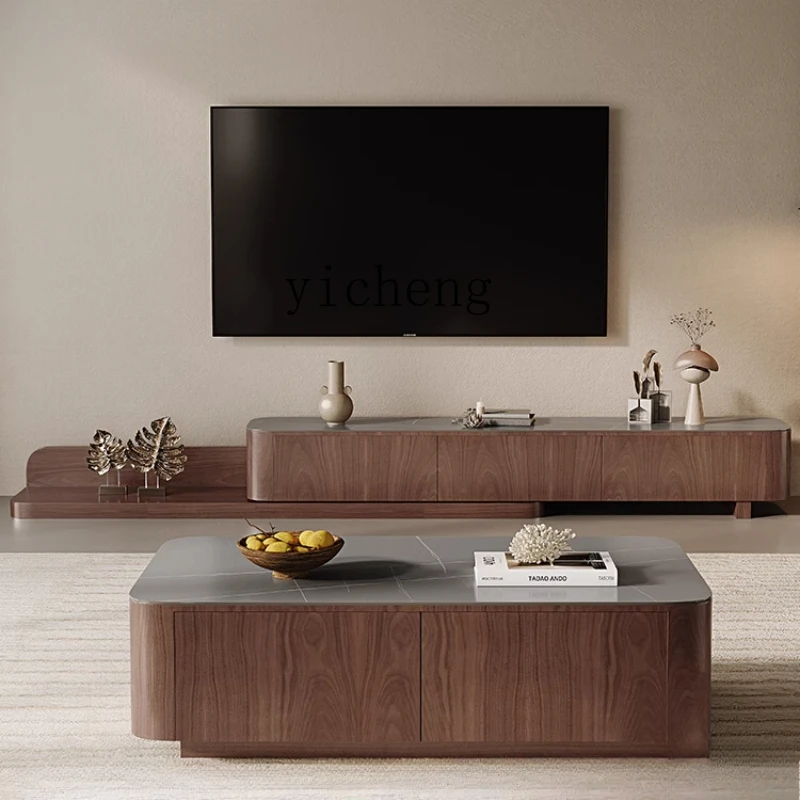 

TQH solid wood coffee table TV cabinet group, antique small apartment household telescopic TV cabinet coffee table combination