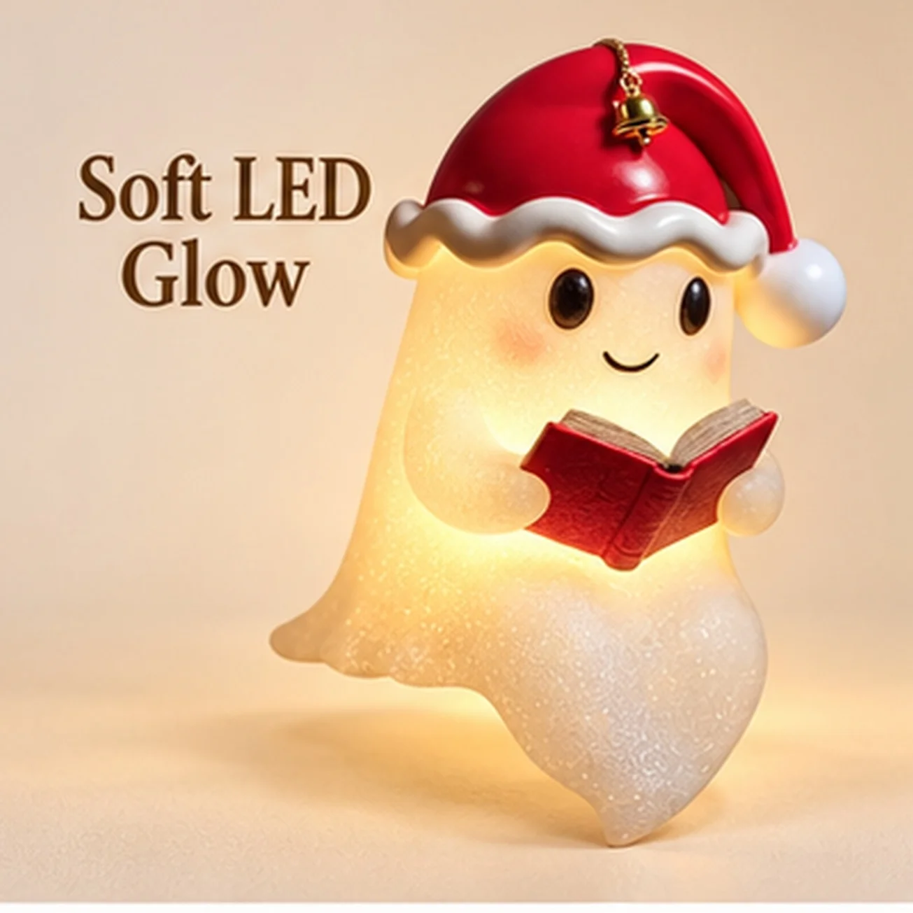 Ghost Figurine Night Light With Book Resin Halloween Decor Soft Glow Reading Lamp Battery Powered Cordless For Bedside