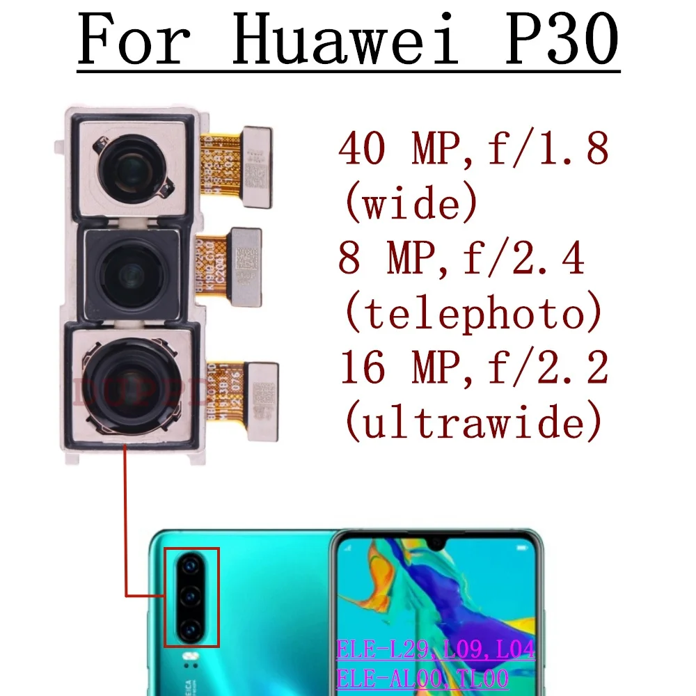 Original For Huawei P30 ELE-AL00 -TL00 Front Rear View Back Camera Frontal Main Facing Small Camera Module Flex Replacement Part