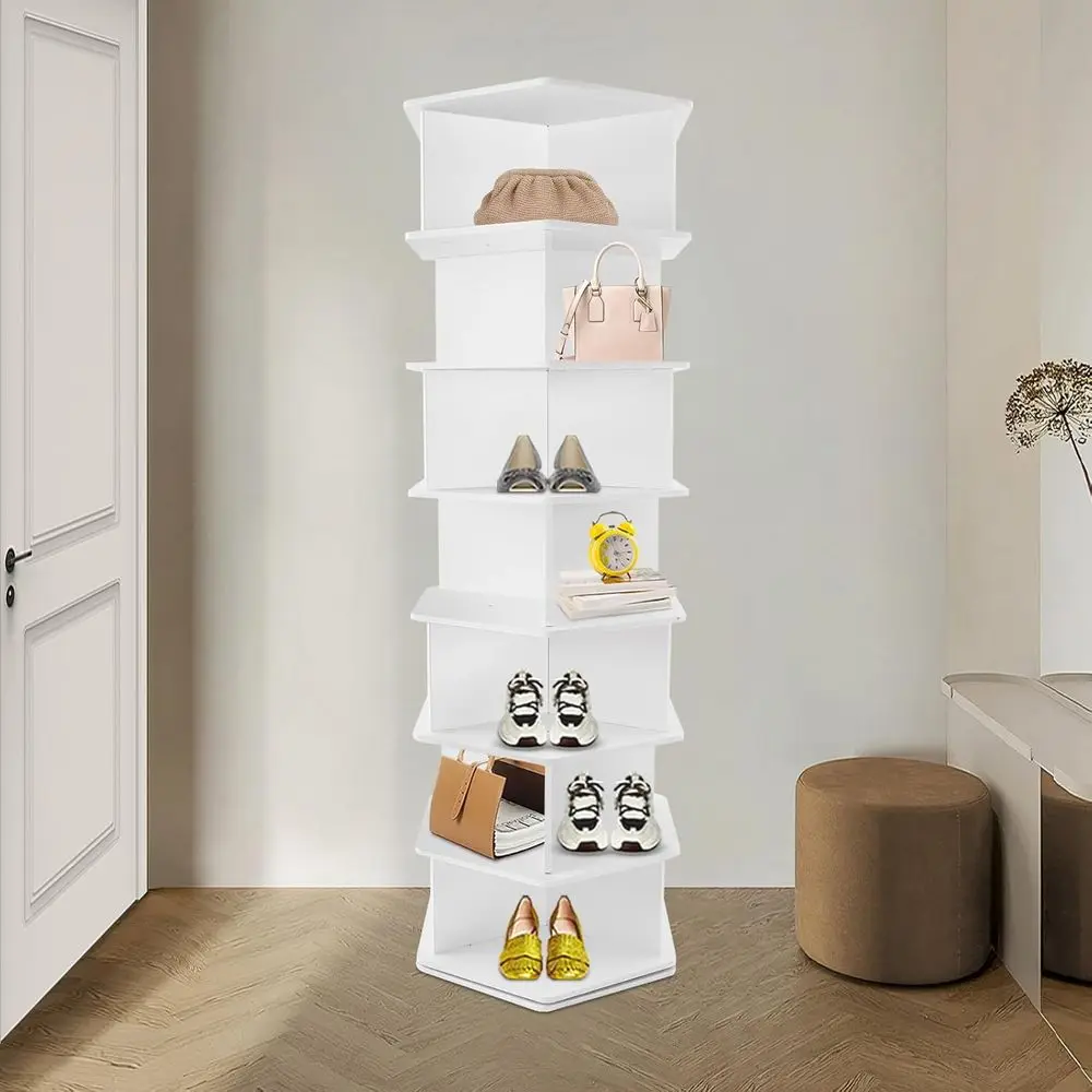 

7-Tier Shoe Rack Tower, 360°Rotatable reestanding Entryway Shoe Cabinet, 11.81x11.81x65.16in Open Structure Shoe Rack with 3 Com