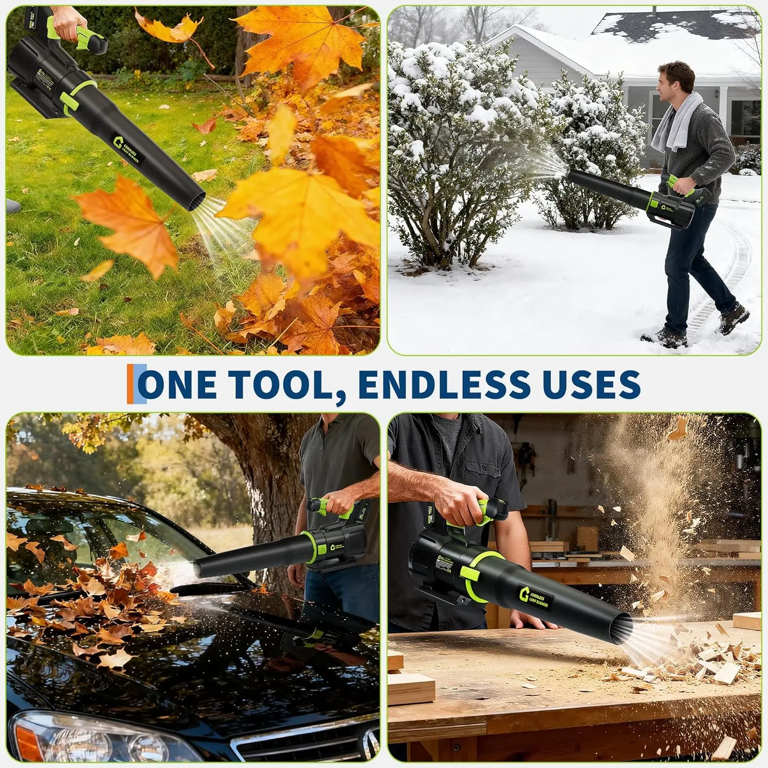 Cordless Leaf Blower 550 CFM and 150 MPH, Electric Leaf Blower 2 * 2.0Ah Battery, 20V Blowers Cordless for Lawn, Patio, Yard