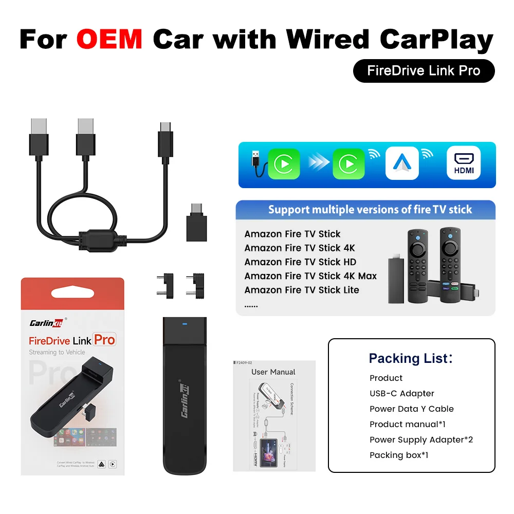 CarlinKit FireDrive Link Pro Wireless CarPlay Adapter for Amazon