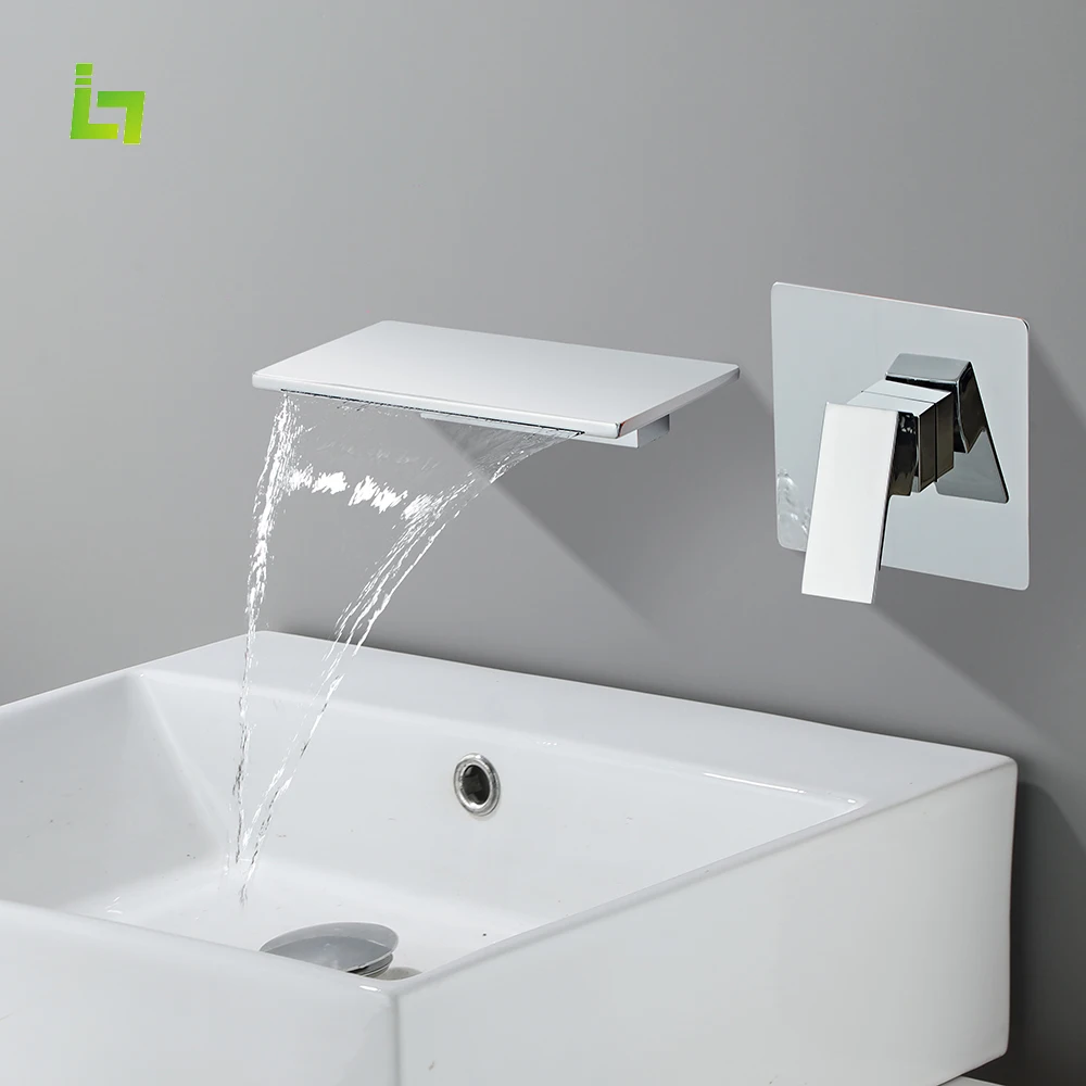 

Lism Large Shelf Bathroom Faucet Wall Mounted Cold Hot Waterfall Brass Material Basin Tap Easy To Install