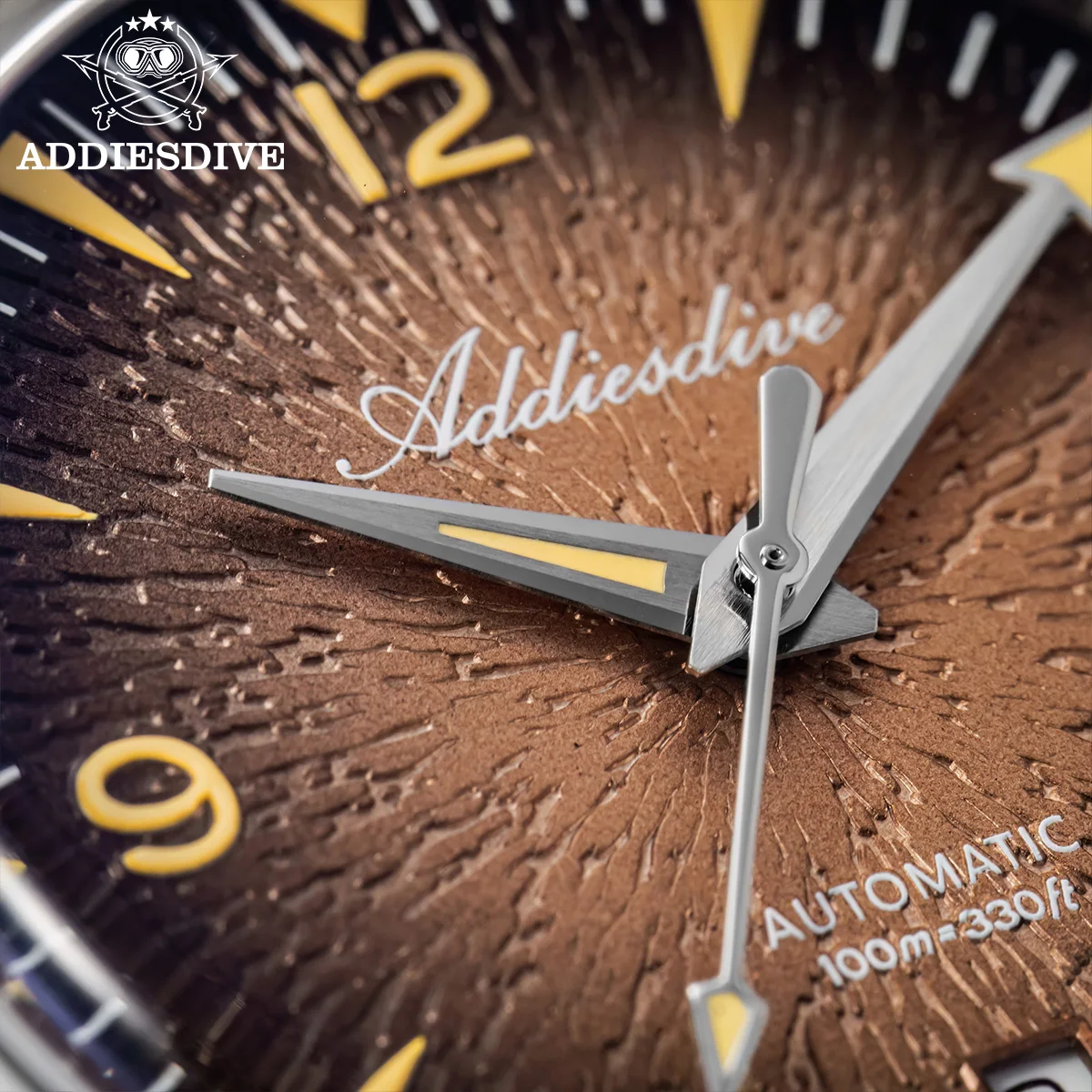 ADDIESDIVE nouveau 39mm hommes montre 8215 mouvement automatique 100m étanche AR enduit verre bombé lumineux plongée mécanique montre-bracelet