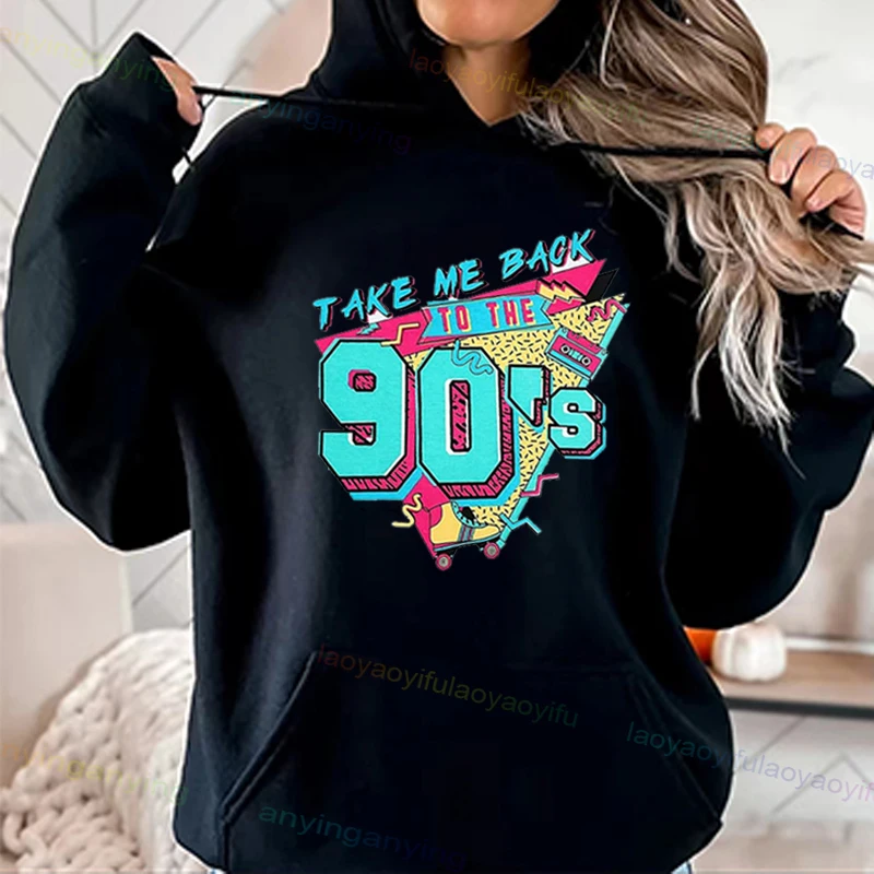 90s Outfit for Women Take Me Back To The 90's Hoodie Vintage Neon Crew Tops Tee for Birthday Party Gift Women Clothing