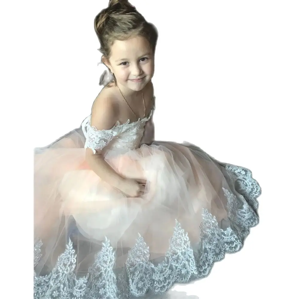 

Flower Girl DresFlower Girls Dresses For Weddings 3D Floral Appliqued Lace Little Kids First Communion Dress Cheap Pageant Gowns