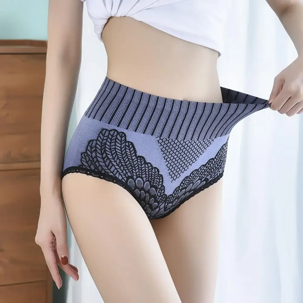 Female Waist Trainer Slimming Underwear Briefs Flower Print Seamless Nylon Stretchy Tummy Control Panties for Women Daily Wear