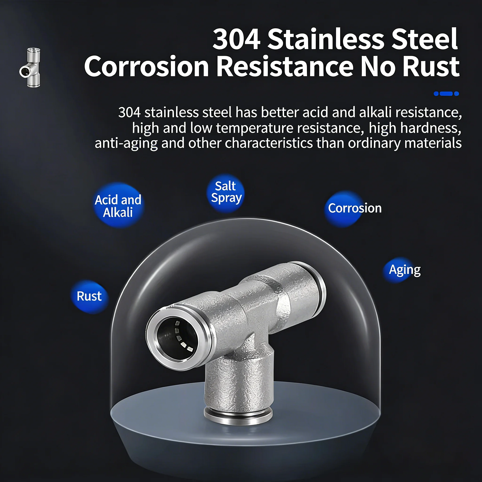 10Pcs 304 Stainless Steel PE Pneumatic Quick Connector Air Tube Push-in 6/8/10/12/16MM Hose T-Type Three-Way