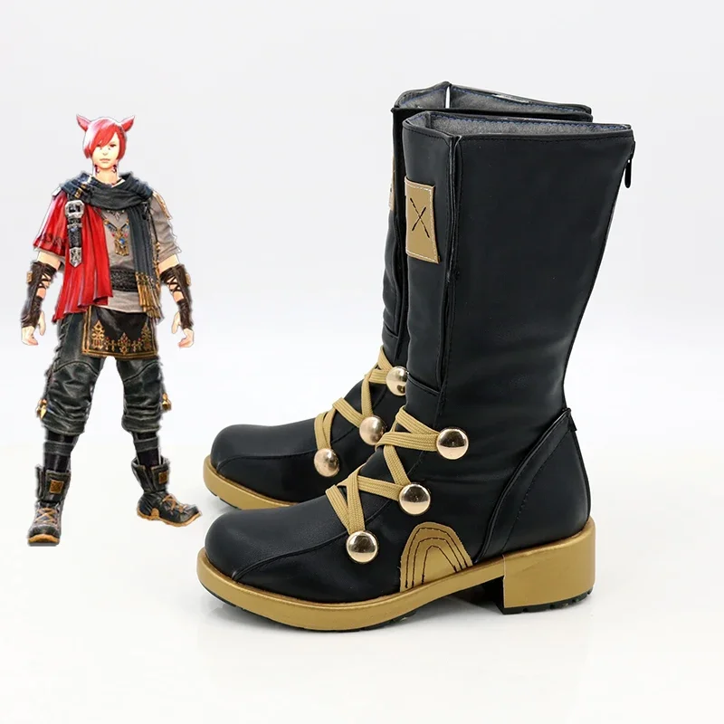 G'raha tia cosplay schuhe spiel ff14 cosplay pu lederschuhe halloween karnevals stiefel cosplay requisiten maßge schneidert