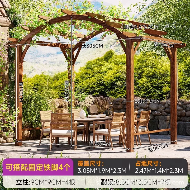Outdoor pavilion courtyard preservative wood outdoor villa garden solid wood grape rack canopy rural yard leisure pavilion 5