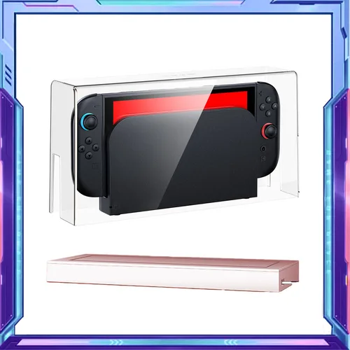 Cubierta antipolvo para Switch 2, almacenamiento de Host acrílico, estuche grande, cubierta protectora portátil a prueba de polvo y antiarañazos con Base iluminada
