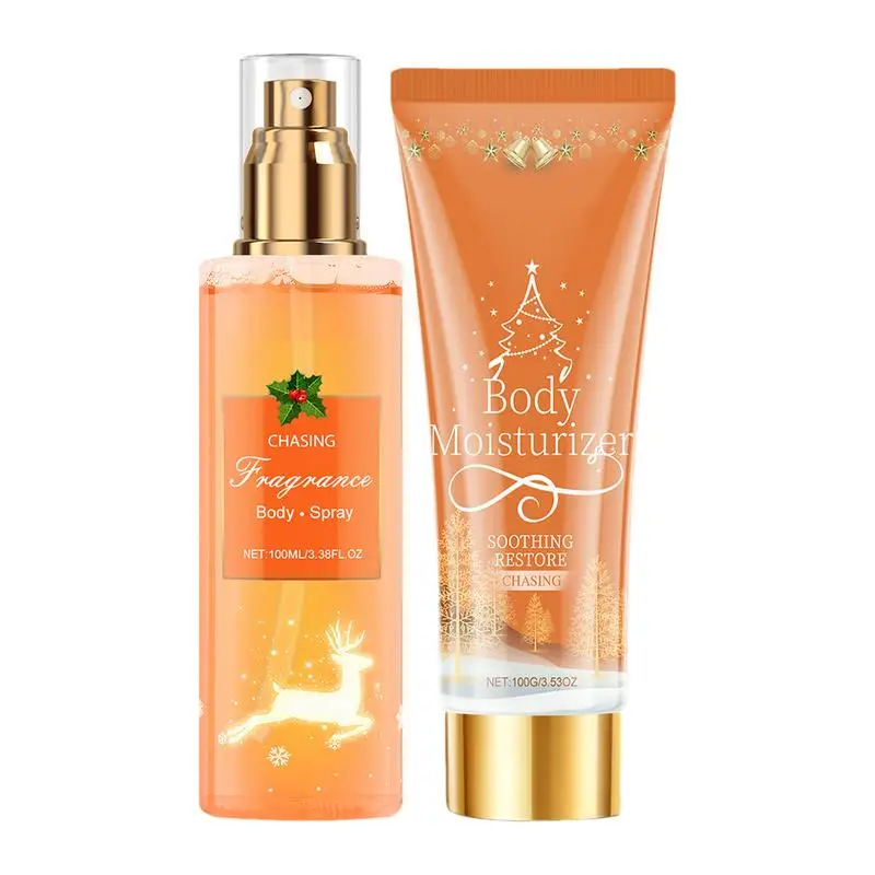 2pcs Long Lasting Fragrance Moisturizing Body Cream Christmas Women\'s Body Lotion Plant Fruit Scent Fragrance Body Mist 100ml