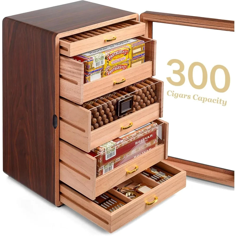 300 with Digital Hygrometer, Drawers, Humidifiers and Gold-plated Hardwares