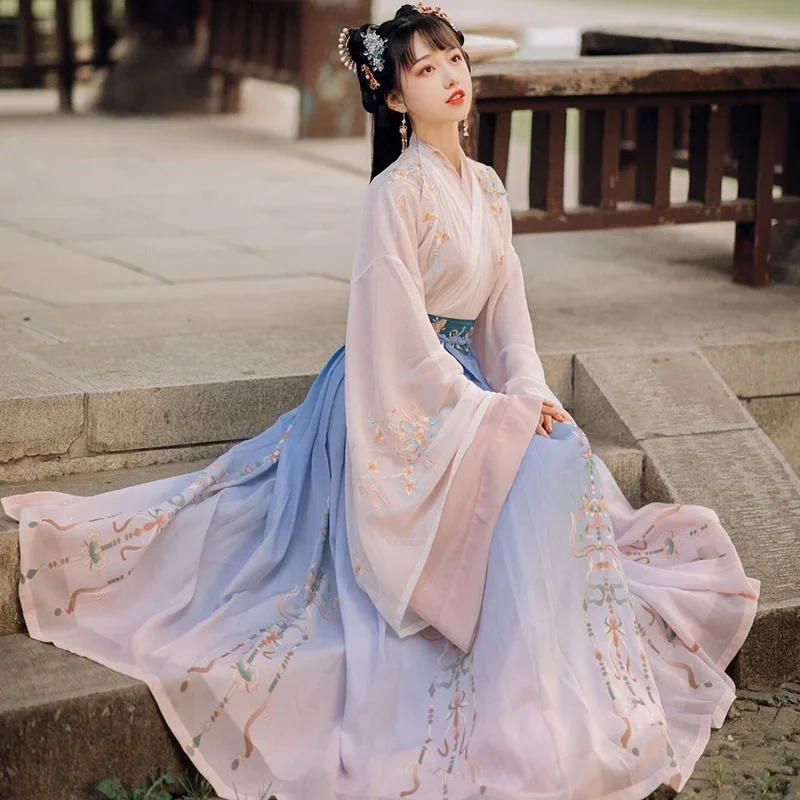 

Chinese Style Hanfu Dress Women Traditional Elegant Floral Embroidery Princess Dresses Oriental Fairy Cosplay Stage Dance Robe