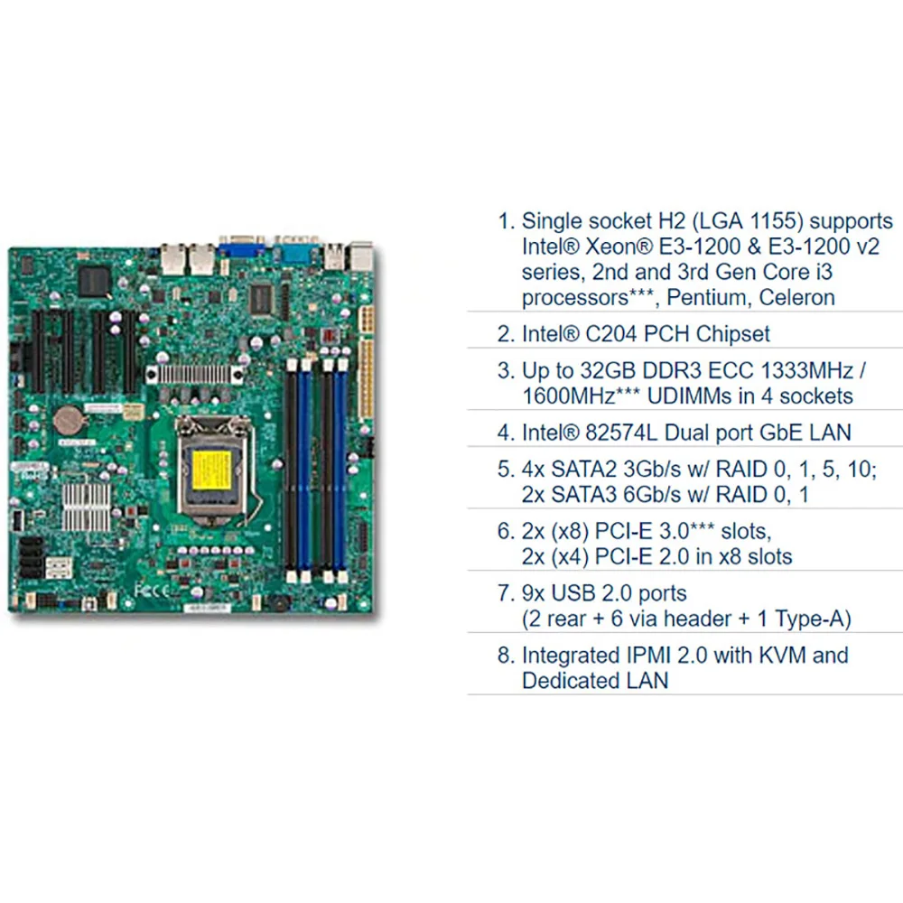 Para placa-mãe de servidor supermicro lga1155 c204 e3 i3 teste perfeito antes do envio X9SCM-IIF