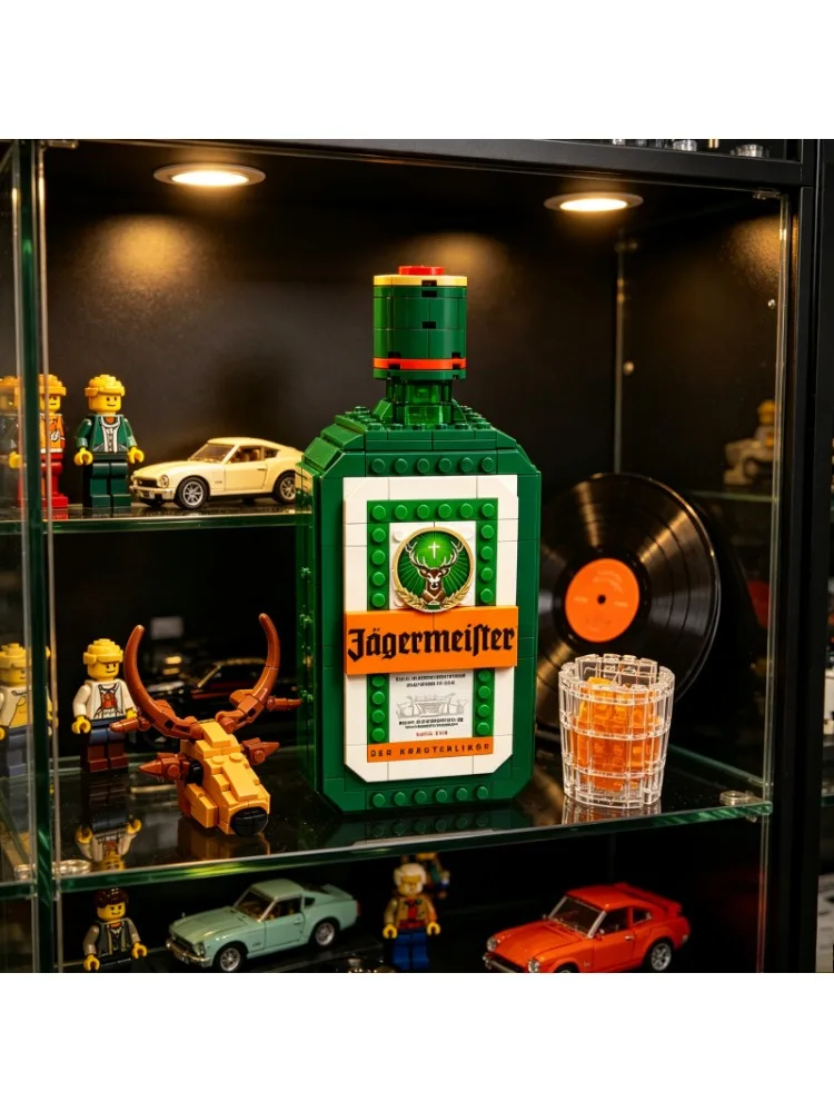 Zestaw klocków do budowy butelki Jägermeister, model jelenia DIY z kubkiem, dekoracja baru, kolekcjonerski prezent do ekspozycji. — 2