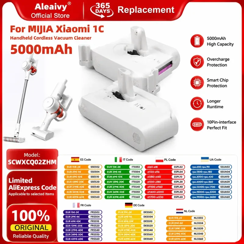 5000mAh Replacement Battery Back For Xiaomi MiJia 1C Handheld Cordless Vacuum Cleaner Accessories 1c SCWXCQ02ZHM