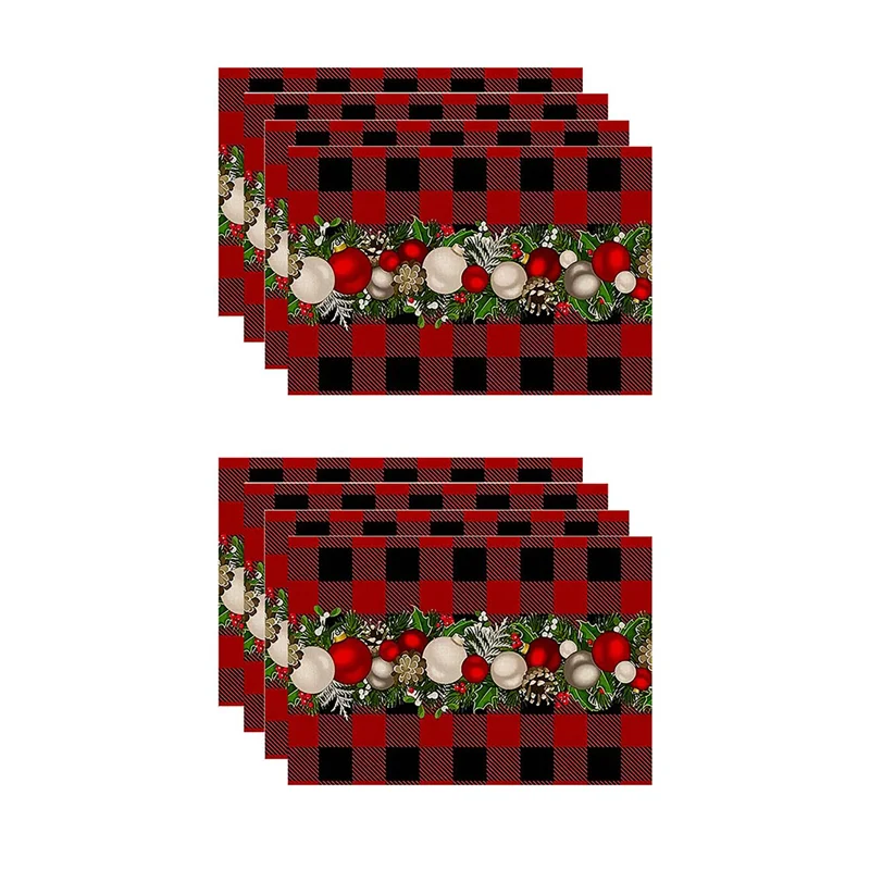 

SEWS-8PCS Xmas Trees Snow Pink Christmas Placemats Winter Table Mats For Kitchen Dining Decoration E