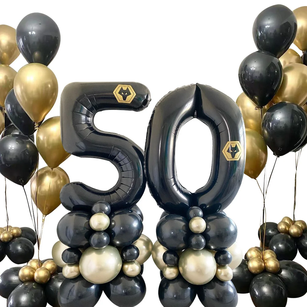 21pcs Gold Black Balloons Tower with 32inch Black Number Balloon for Boy\'s Birthday Decoration 30 40 50 60 Birthday Party Supply