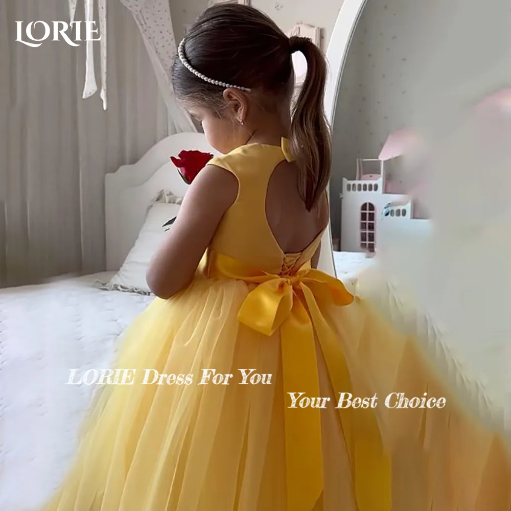 LORIE Baby Toddler Puff Sleeve StraplessTulle Tutu Twirly Babydoll Flare Bow Ball Gown Princess Flower Girl Dress Customized