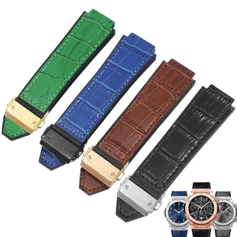Watch Band For Hublot Big Bang Genuine Leather 25mm*19mm Quick Release Interface Big Explosion Rubber Band Men's Watch Strap