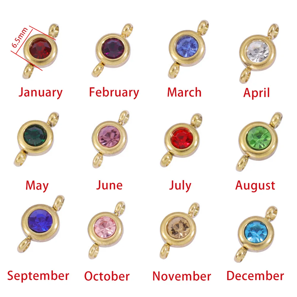 12 Color Stainless Steel Link Italian Charms Chain Round Birthstone Trendy DIY Making Jewelry Female Women Festival for Gifts