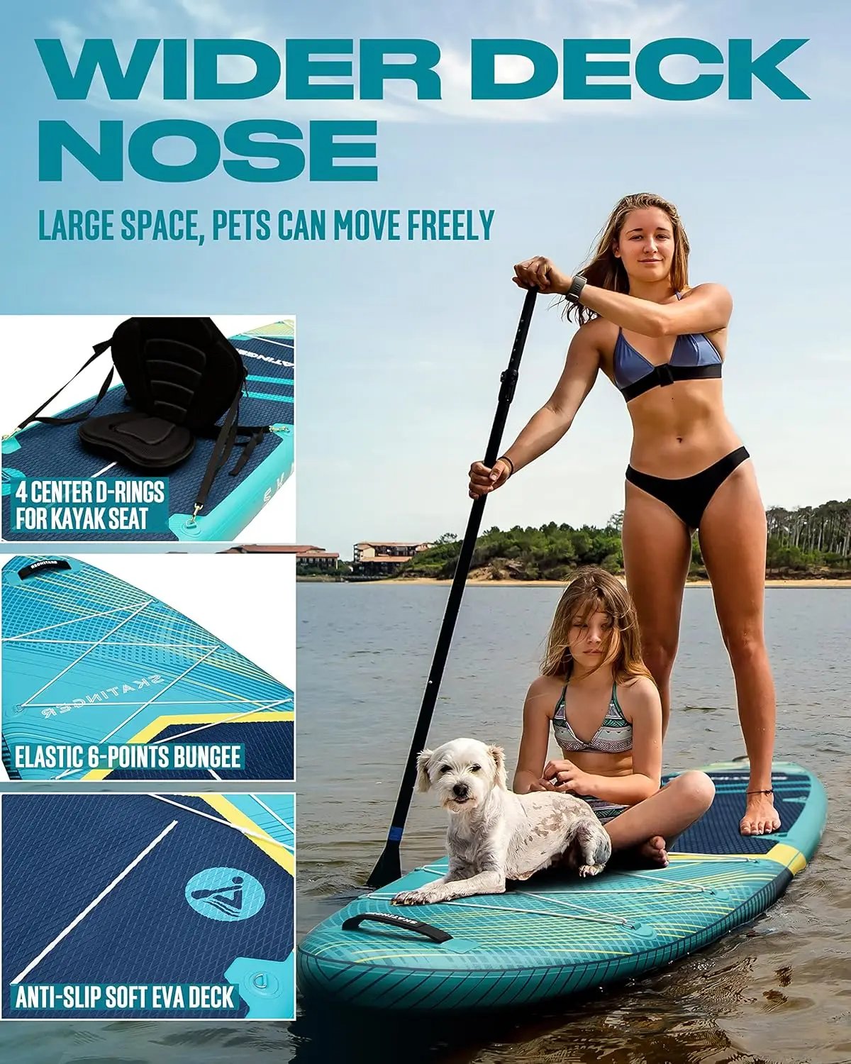 11'6×35" superbreites aufblasbares Paddleboard, ultrastabile Stand-Up-Paddleboards für 450 Pfund/3 Personen/Familien/große Größe mit Schulterstärke