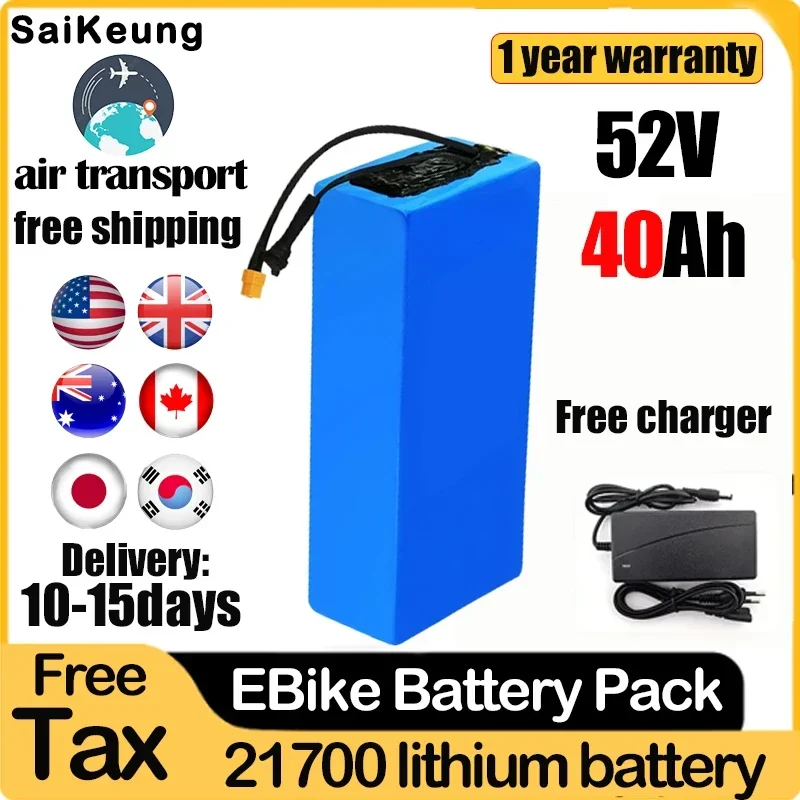 

52VEbike Elektrische Fiets Accu Akku 20ah 25ah 30ah 35ah 40ah 50ah Batij Krachtige Bafang 1000W 2000W 21700 Lithium Batterij