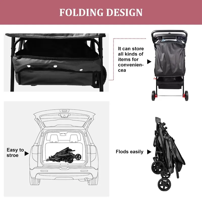 4 Wheels Multi-Purpose Pet Trolley Foldable Promenade Pet Stroller Puppy Cat