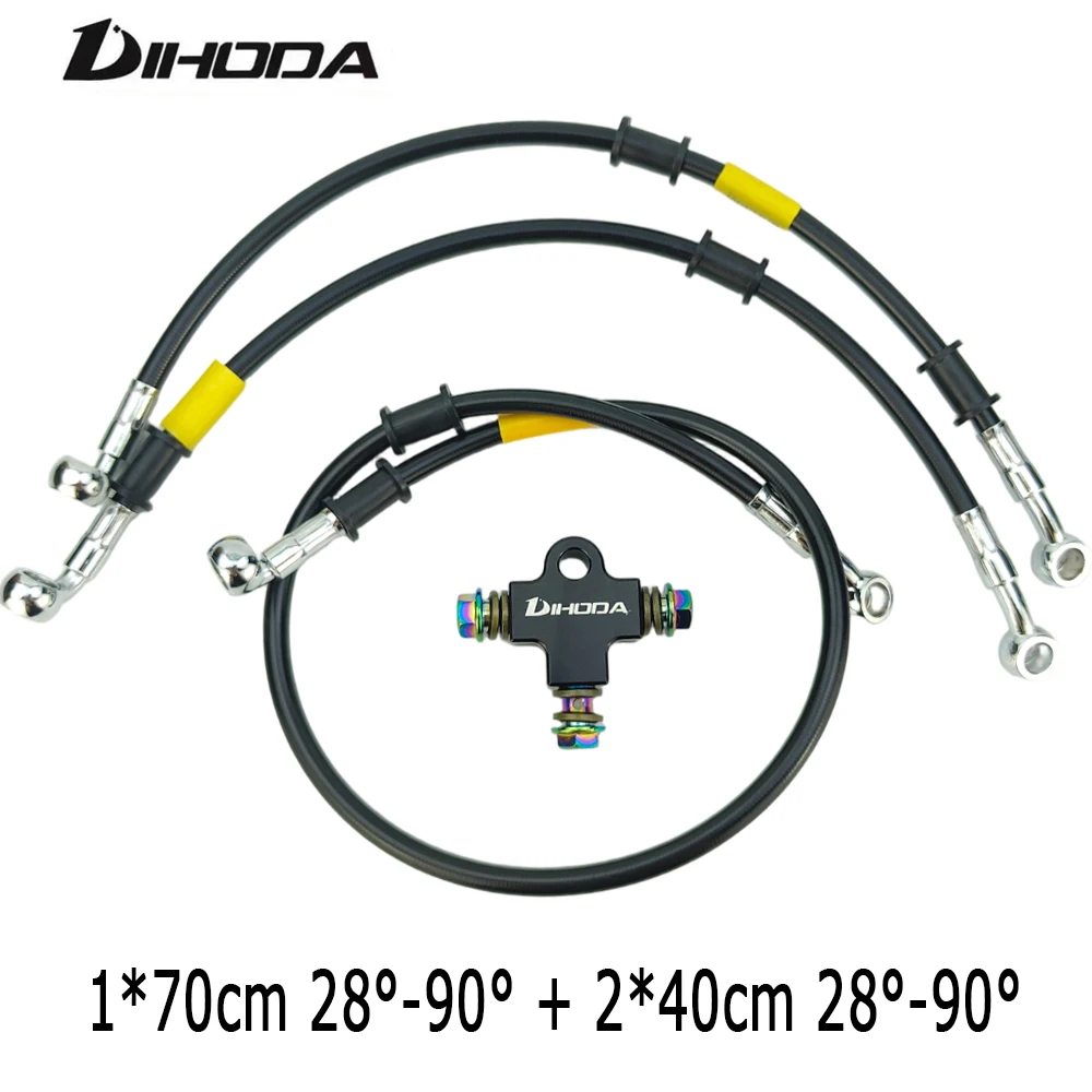 Brake Adapter Motorcycle Hydraulic Hose 3-Way Tee Splitter Brake Line Kit 28°-90° 3 Oil Pipe Connector For Yamaha Honda Suzuki