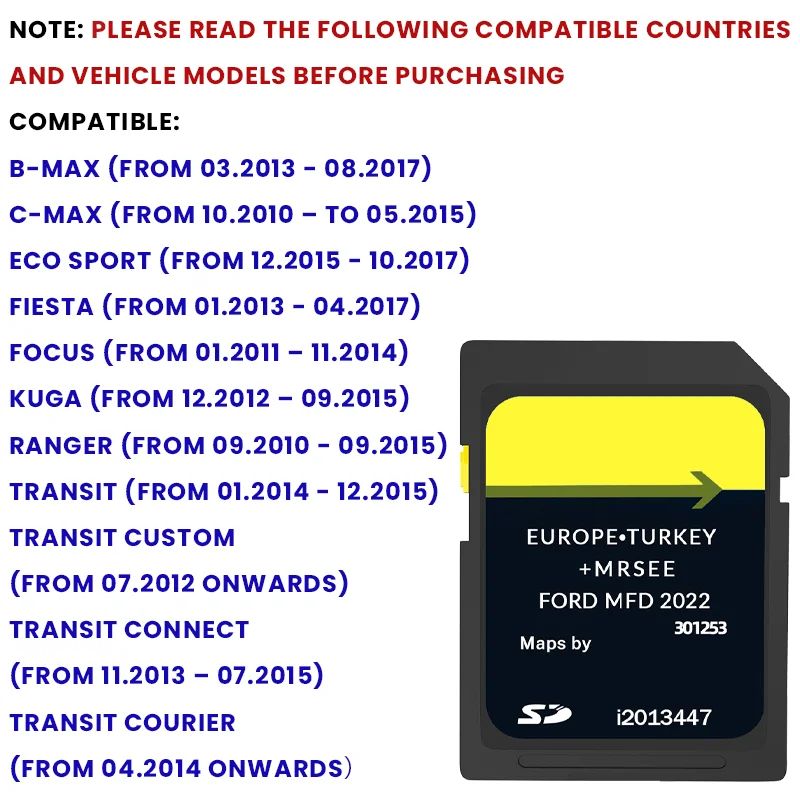 2022 GPS SD Card for Ford MFD SYNC 1 Navigation SD Card Satellite Nav Update Carnival Focus KUGA, TRANSIT Europe New Map