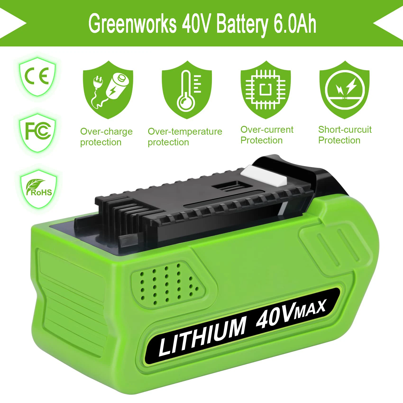 

6.0Ah Greenworks 40V Battery G-MAX for 29472 29462 29252 20202 22262 Cordless Power Tool 40V Li-ion Battery(NOT for Gen 1)