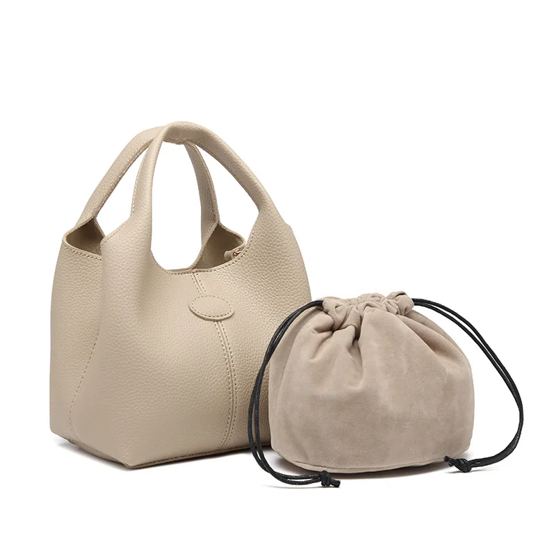 

Niche Design Soft Leather Lychee Pattern Vegetable Basket Lazy Bucket Bag Portable Small Bag Single Shoulder Oblique Span Bags