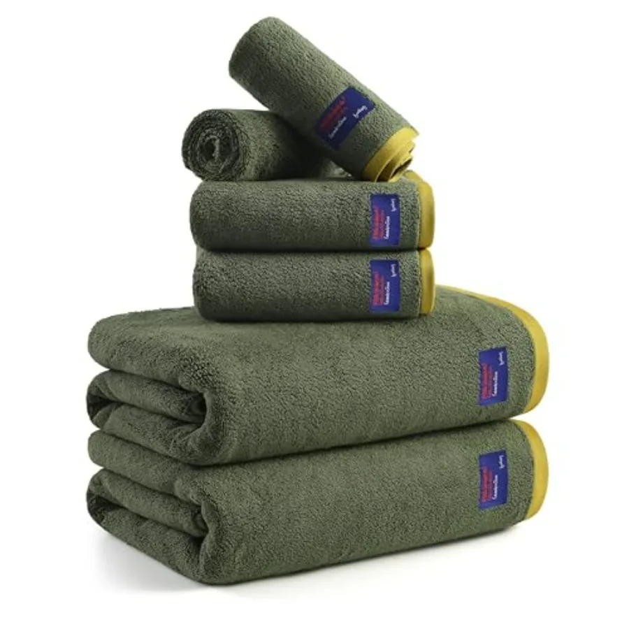 

Luxury Bath Towel Set of 6, 100 Cotton - 2 Bath Towels, 2 Hand Towels, 2 Washcloths, Ultra Soft Highly Absorbent Quick Dry Gree