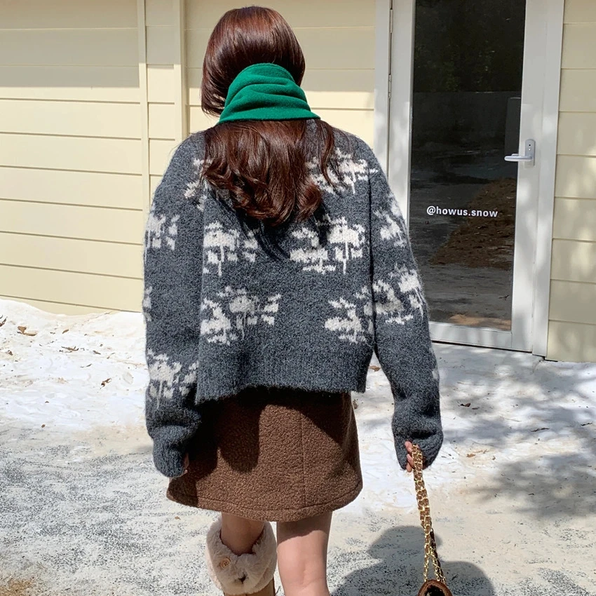 Cárdigan de punto de un solo pecho con flores de Jacquard Vintage para mujer, suéter suave y grueso, chaqueta, Top, otoño e invierno