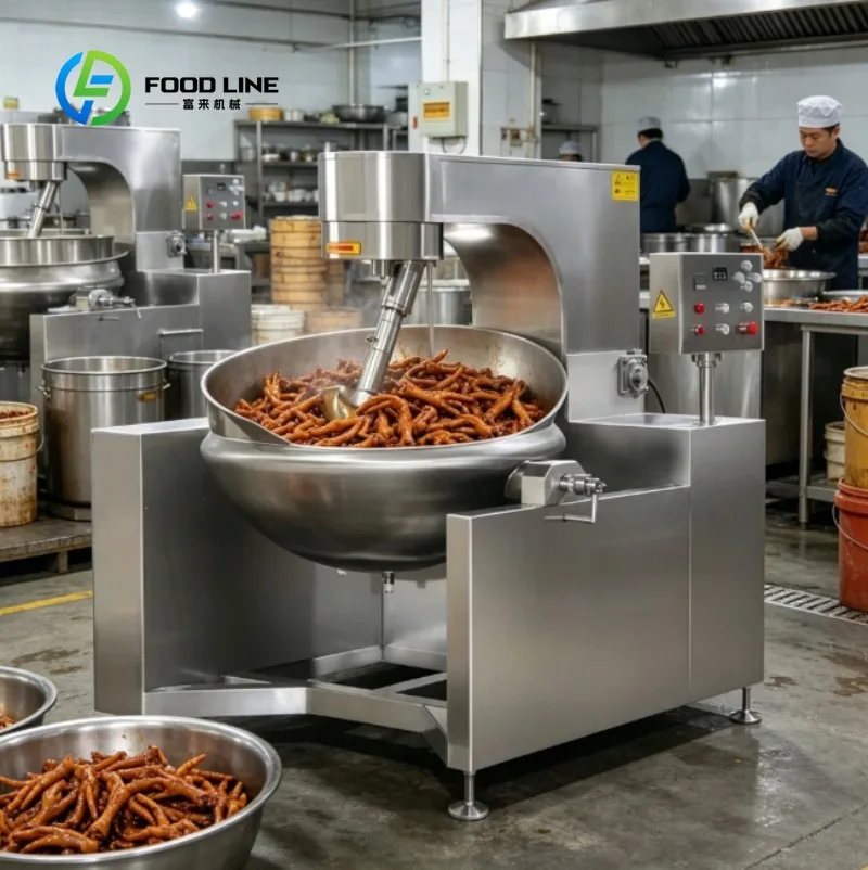 Industrial Gas Cooking Mixer Automatic Stir Fry Wok Machine Tilting Pan with Variable Speed for Catering and Commercial Kitchens