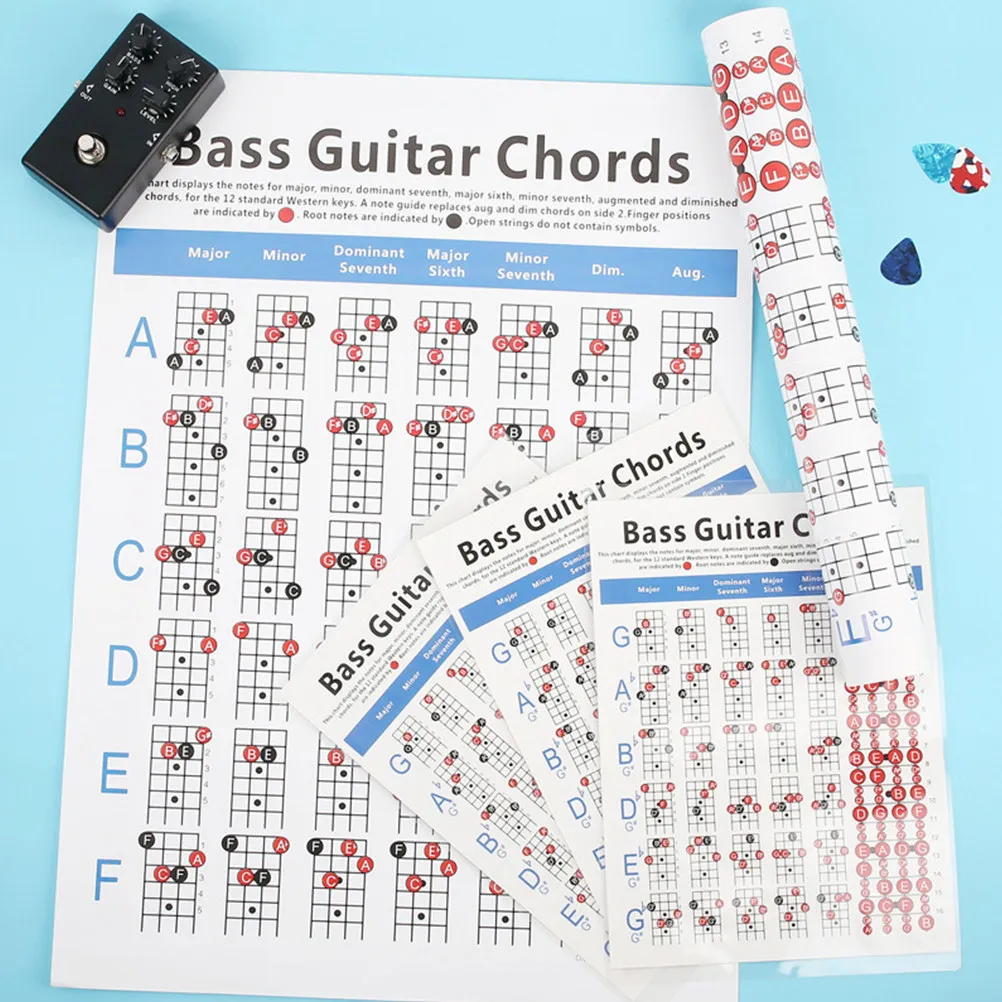 4-String Electric Bass Guitar Chord Chart with 72 Chords in 12 Keys – Beginner-Friendly Note Reference