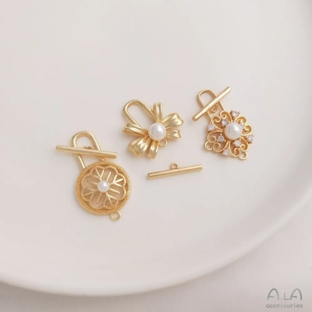 1 قطعة المشابك النحاسية 14K الذهب اللون ندفة الثلج القوس نصف ثقب حبة حامل OT مشبك DIY بها بنفسك اليدوية الغراء اللؤلؤ مشبك مجوهرات