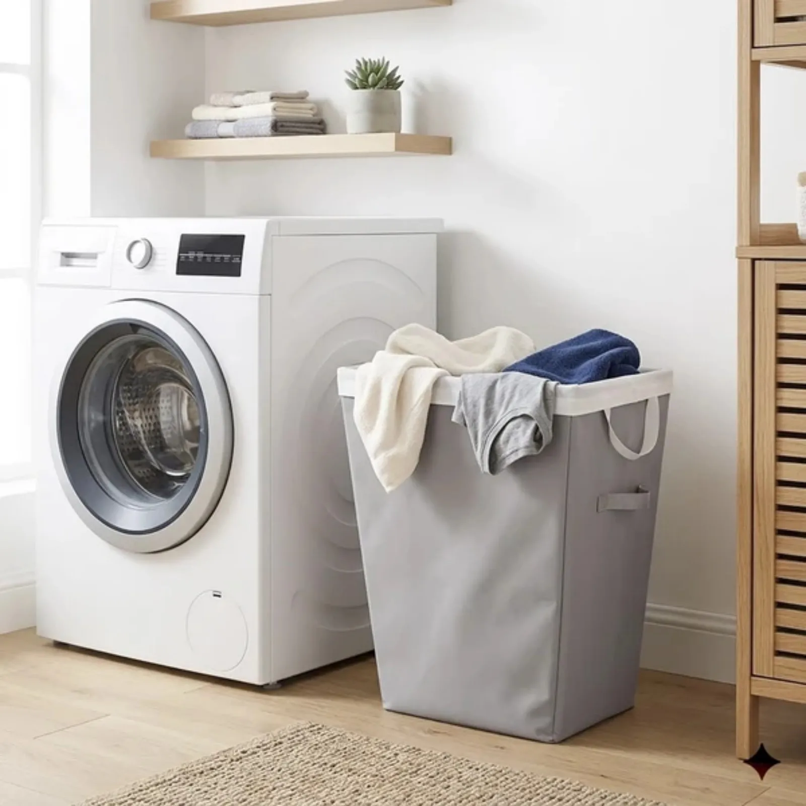 (2 pack) Polyester Laundry Hamper with Removable Liner, Slim Rectangle with Carrying Handles, Gray