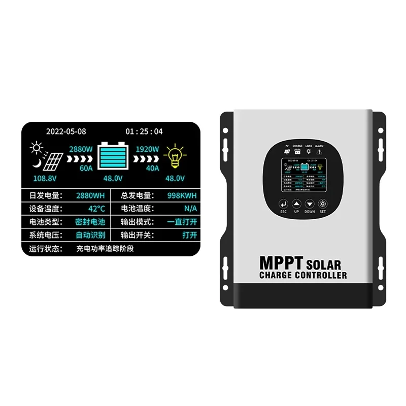 Regolatore di carica solare MPPT ad alta tensione Display LCD adattivo 12V-96V Sistema di controllo dell'accumulo di energia domestica per camper con tetti solari
