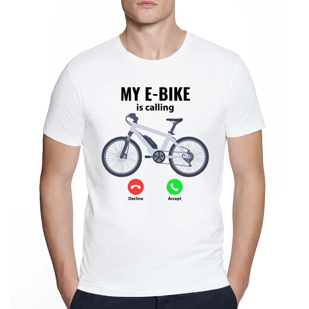 Men's Creative MY Bike is calling funny Bicycle Mountain Biking Print T SHIRT Hipster O-neck Design Tops Cool streetwear Tee