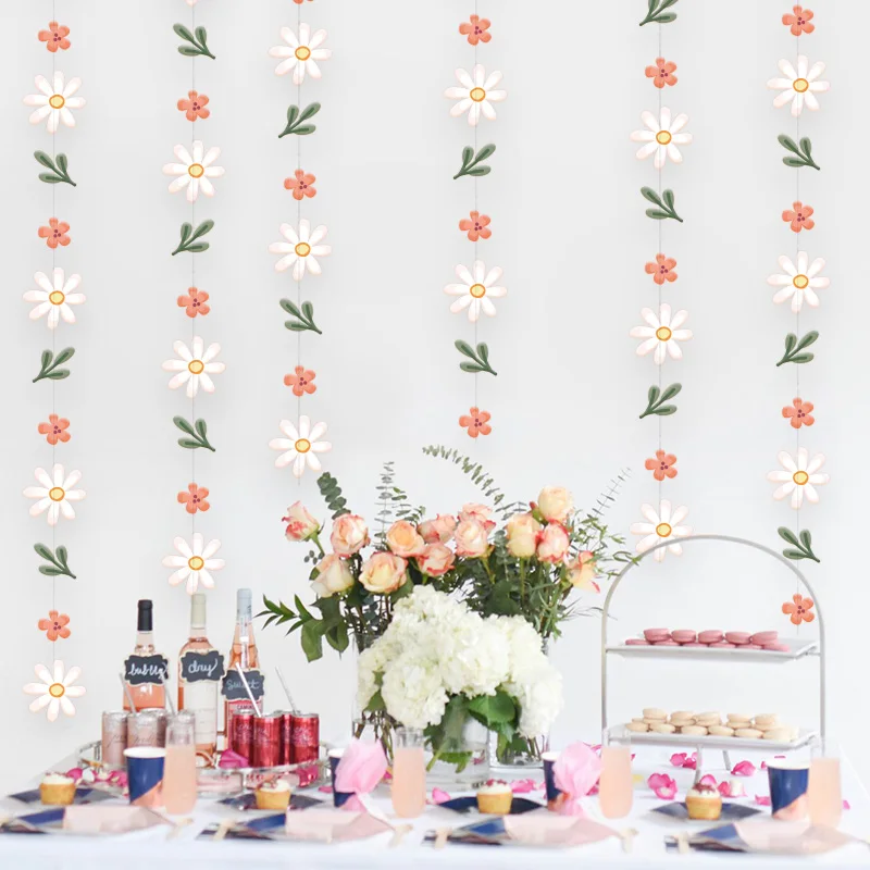 Różowe białe papierowy kwiat zielone liście girlandy wiszące Streamer weselne dla dziewczynek urodziny wieczór panieński wiosna spotkanie przy herbacie dekoracje