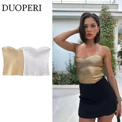 Duoperi Damesmode Solide Metallic Gebreide Korsettops Tank Offshoulder Vrouwelijke Chique Dame Causaal Y 2K Strapless Hemdje